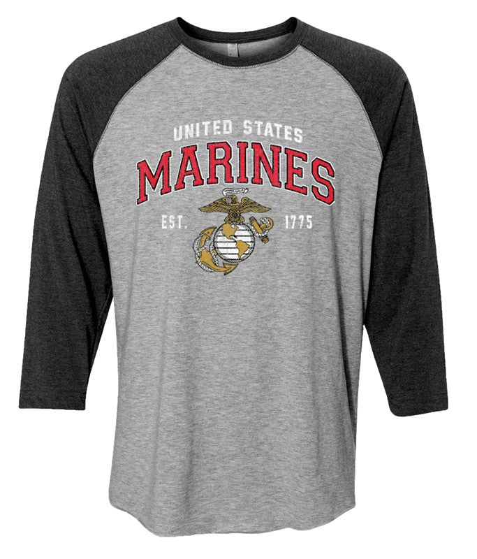 Joe Blow Marines Baseball T-Shirt - Heather Gray and Smoke Gray