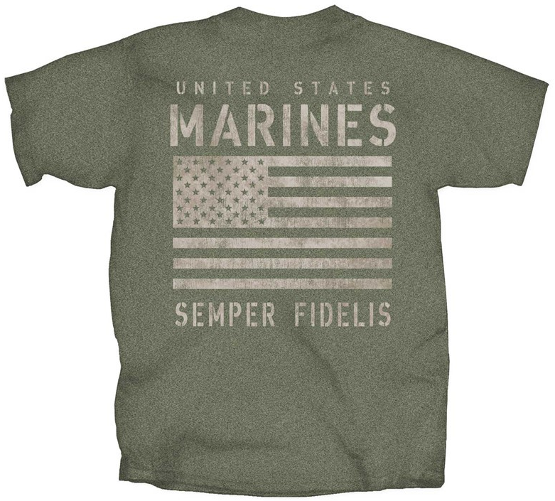 U.S. Marine Corps Tonal U.S. Flag Short Sleeve T-Shirt - HEATHER OLIVE DRAB - CLEARANCE!