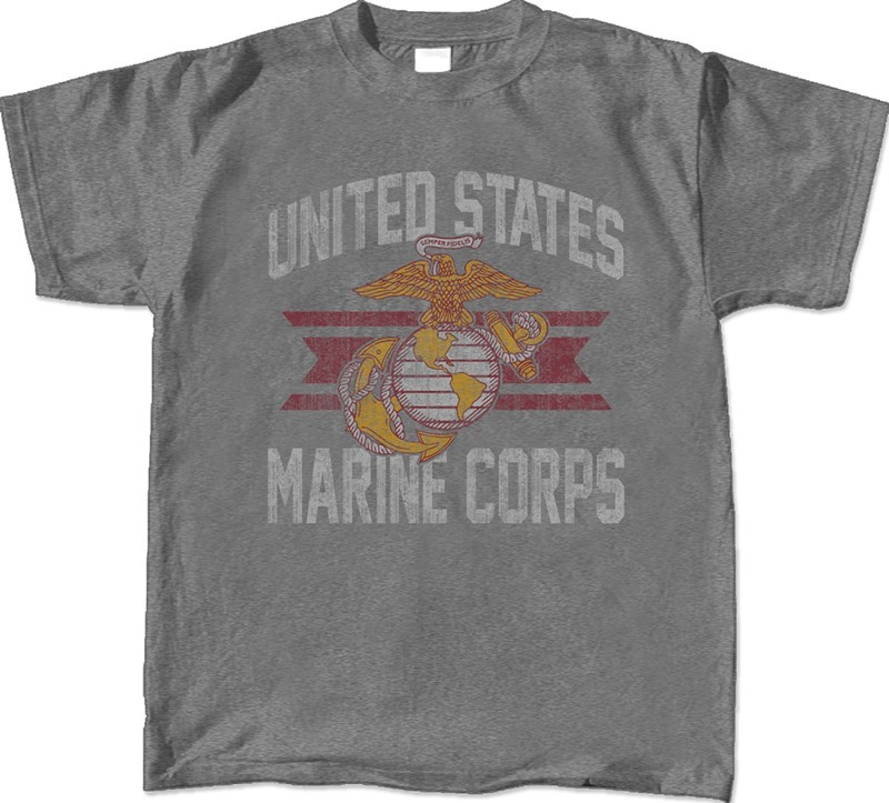 U.S. Marine Corps Vintage Emblem Short Sleeve T-Shirt - GREY