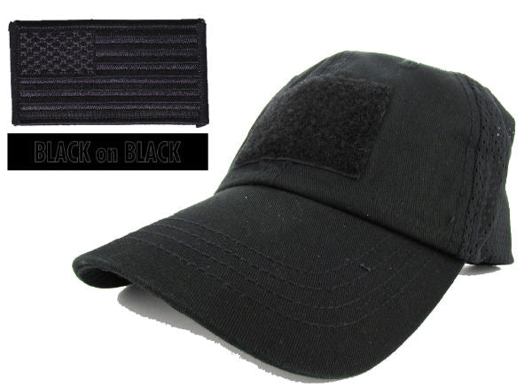 MESH Tactical Cap Package with U.S. Flag Patch and Personalized Name Tape - Various Colors