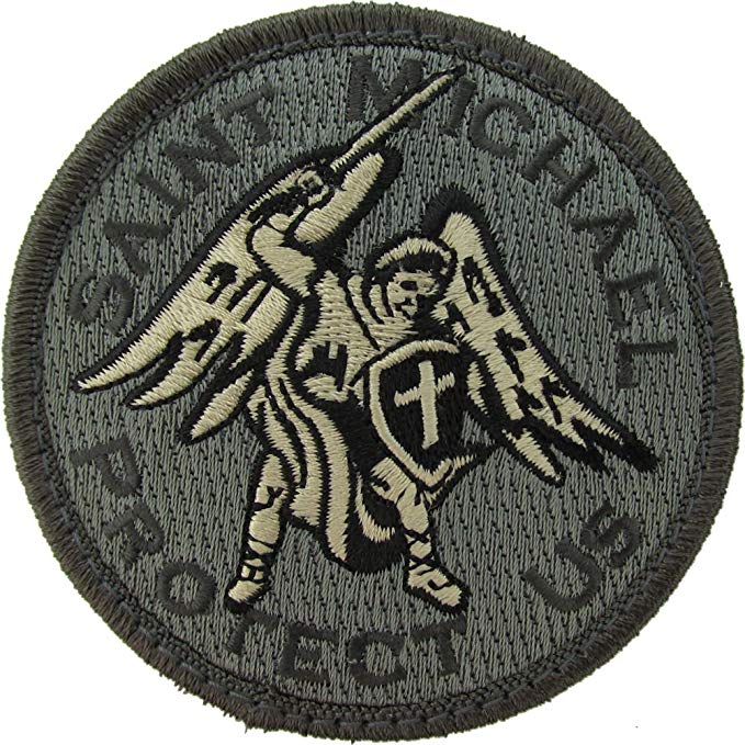 Saint Michael Protect Us Patch - Circle Emblem with Hook Fastener
