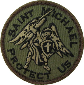 Saint Michael Protect Us Patch - Circle Emblem with Hook Fastener