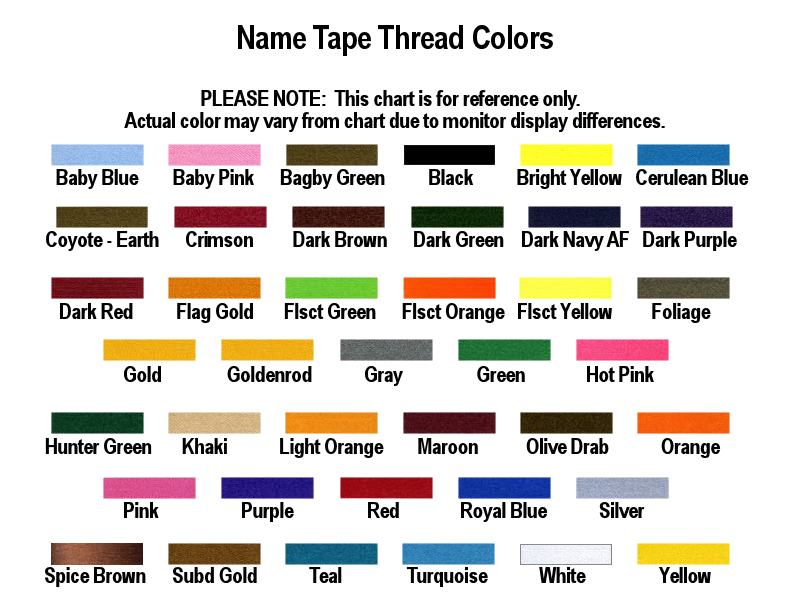 Name Tape Thread Colors