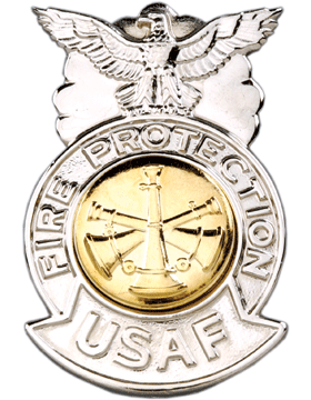 USAF Asst. Chief Fire Badge - Metal CHROME/GOLD Three Bugles