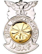 USAF Deputy Chief Fire Badge - Metal CHROME/GOLD Four Bugles