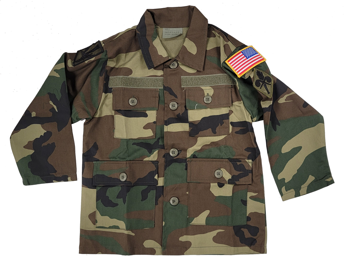 Kids Woodland Camo BDU Shirt with Patches